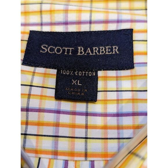 Scott Barber Men's Yellow Blue Long Sleeves Plaid Button Down Collar Shirt Sz XL - Picture 2 of 5